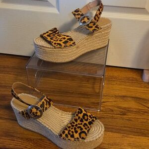 Marc Fisher Leopard-Print Espadrille Wedge Sandals - Black & Brown